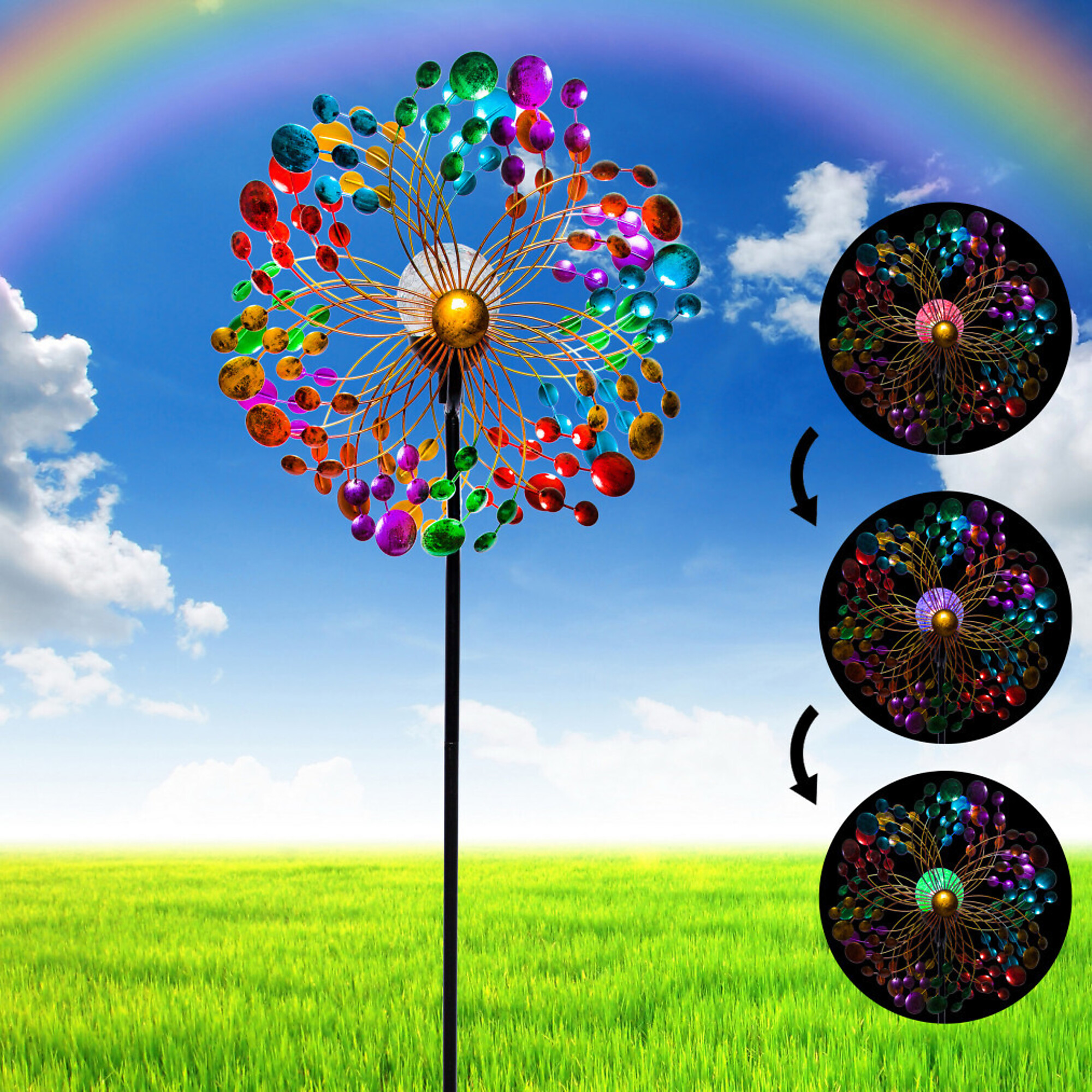 Alpine Corporation, Solar Ecliptic Wind Spinner Stake with Colorful, Model# QLP1498SLR-CC